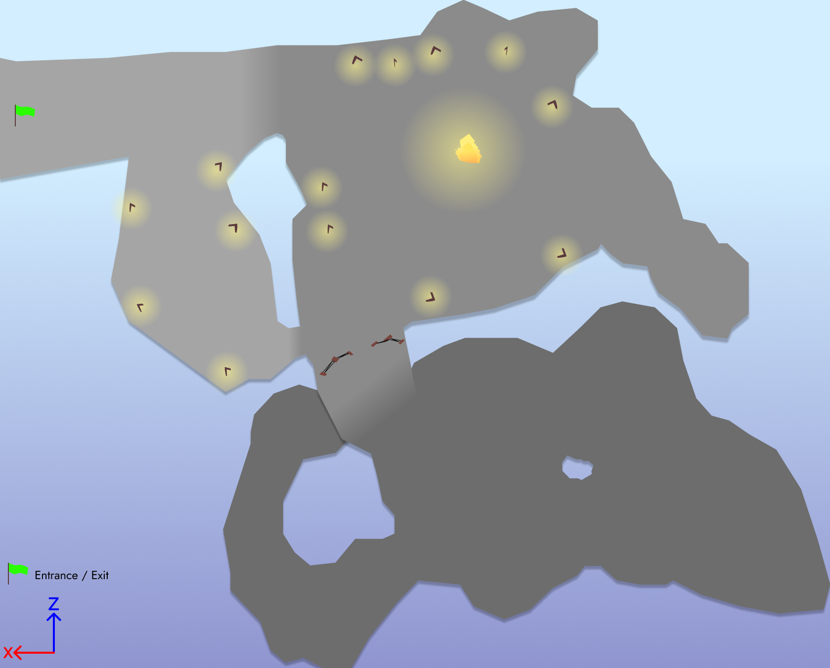 Map of the Uranium Mine from a top-down view (lighter = higher elevation, darker = lower elevation)